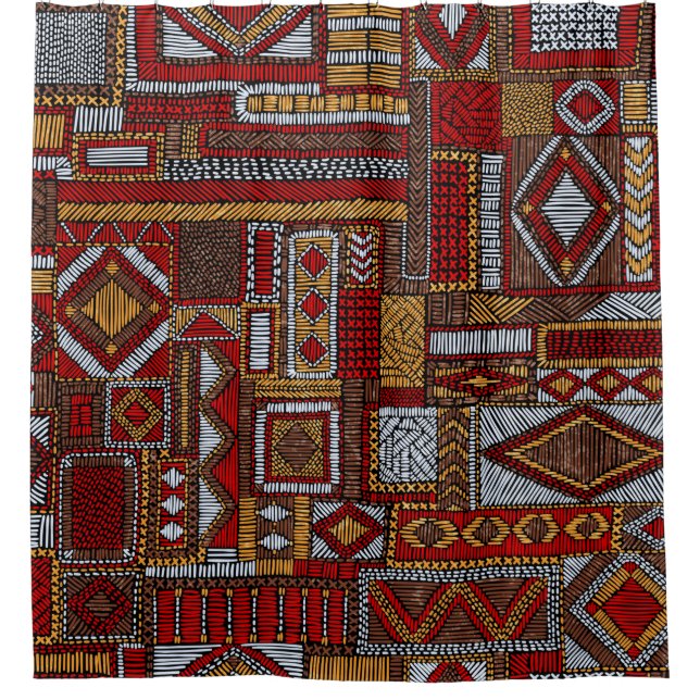 Seamless pattern in patchwork style. Embroidered E Shower Curtain (Front)