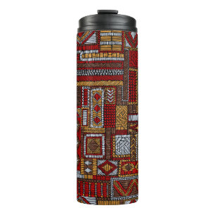 Seamless pattern in patchwork style. Embroidered E Thermal Tumbler