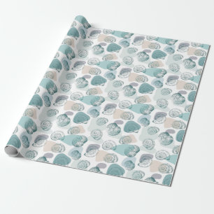Seamless pattern in trendy colours with seashells wrapping paper