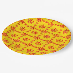 Seamless Pattern King's Crowns Of Red Colour Paper Plate