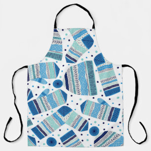 Seamless pattern. Knitted mittens, caps and wool s Apron