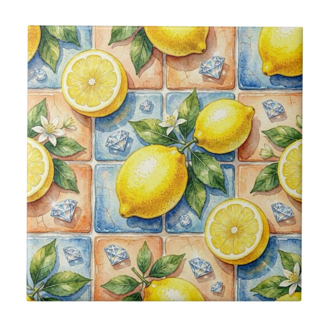 Seamless Pattern Lemons and Diamonds Tile (Front)