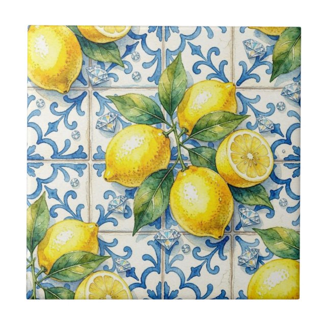 Seamless Pattern Lemons and Diamonds Tile (Front)