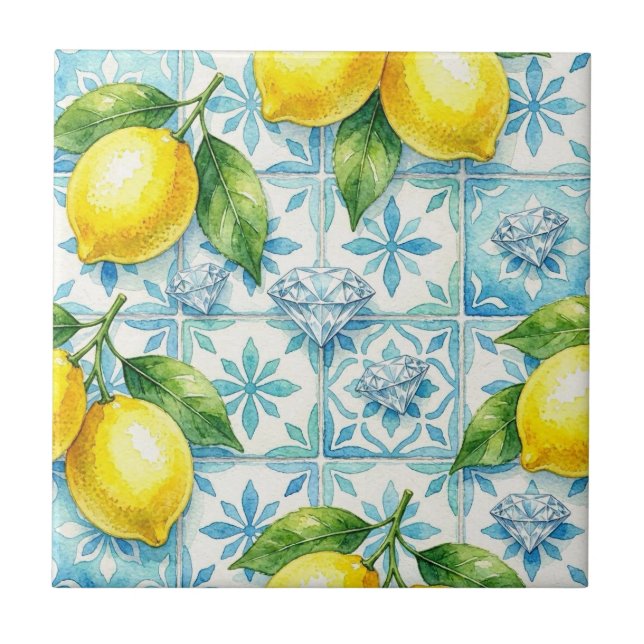 Seamless Pattern Lemons and Diamonds Tile (Front)
