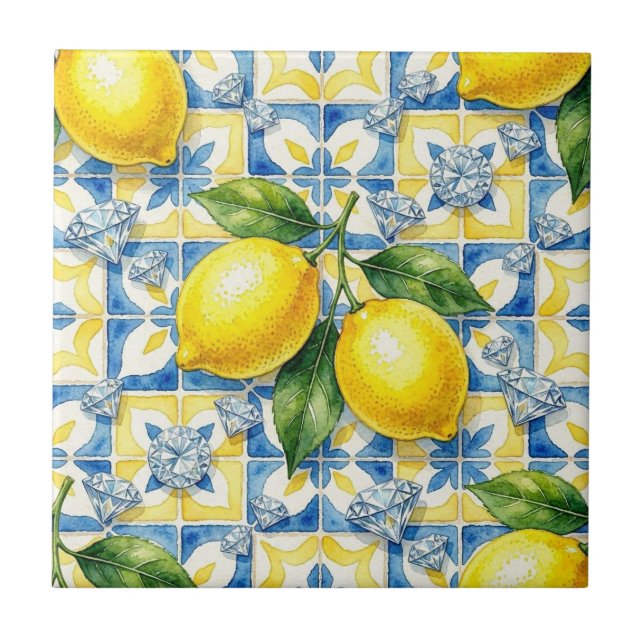 Seamless Pattern Lemons and Diamonds Tile (Front)