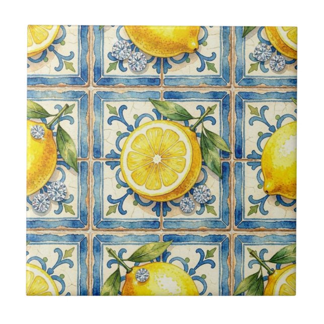 Seamless Pattern Lemons and Diamonds Tile (Front)