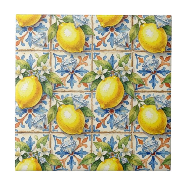 Seamless Pattern Lemons and Diamonds Tile (Front)