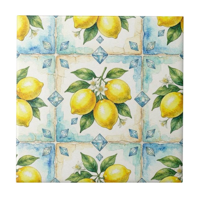 Seamless Pattern Lemons and Diamonds Tile (Front)