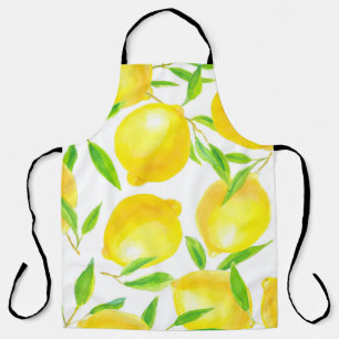 Seamless pattern made of watercolor lemons and lea apron