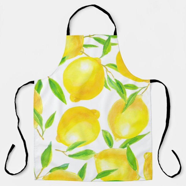 Seamless pattern made of watercolor lemons and lea apron (Front)