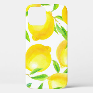 Seamless pattern made of watercolor lemons and lea iPhone 12 case