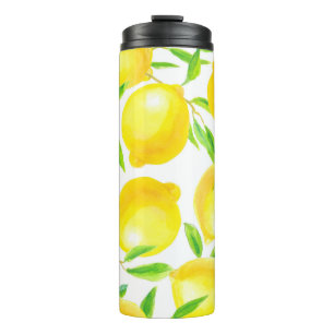 Seamless pattern made of watercolor lemons and lea thermal tumbler
