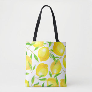 Seamless pattern made of watercolor lemons and lea tote bag
