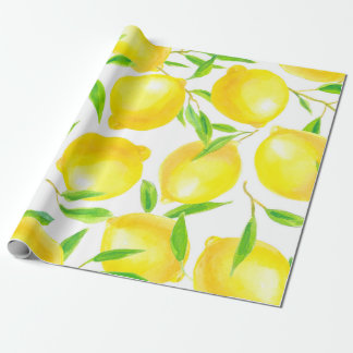 Seamless pattern made of watercolor lemons and lea wrapping paper