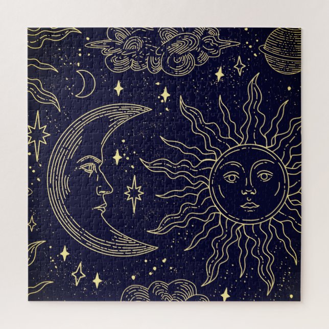 Seamless Pattern Magical Elements Linear Style Jigsaw Puzzle (Vertical)