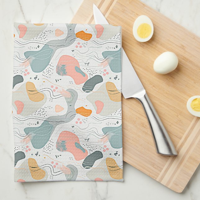 Seamless Pattern Memphis Style Design, white Backg Tea Towel (Quarter Fold)