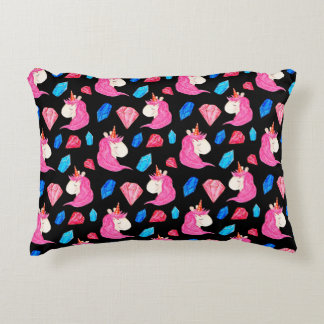 Seamless pattern of a magic unicorn with multicolo decorative cushion