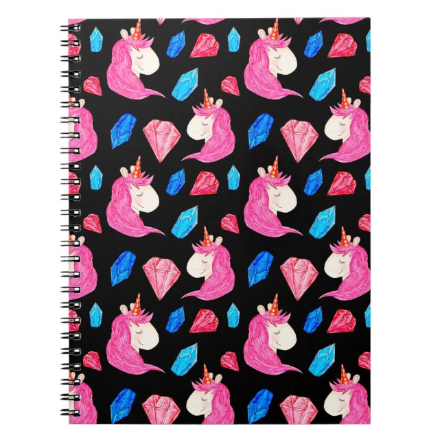 Seamless pattern of a magic unicorn with multicolo notebook (Front)