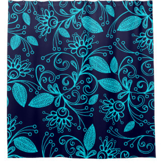 Seamless pattern of abstract blue color on dark ba shower curtain