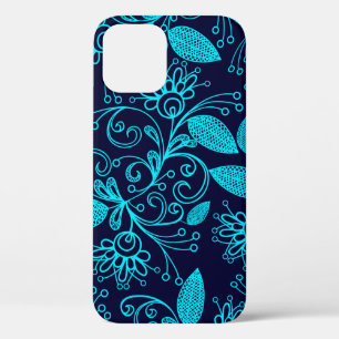 Seamless pattern of abstract blue colour on dark b iPhone 12 case