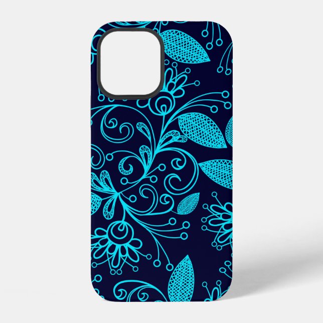 Seamless pattern of abstract blue colour on dark b iPhone case (Back)