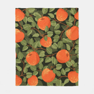 Seamless pattern of apples with green leaves flat  fleece blanket