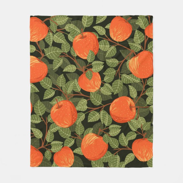 Seamless pattern of apples with green leaves flat  fleece blanket (Front)