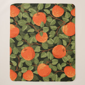 Seamless pattern of apples with green leaves flat  sherpa blanket