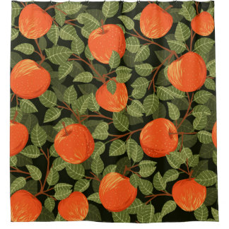 Seamless pattern of apples with green leaves flat  shower curtain
