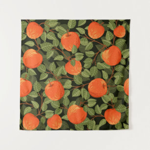 Seamless pattern of apples with green leaves flat tapestry