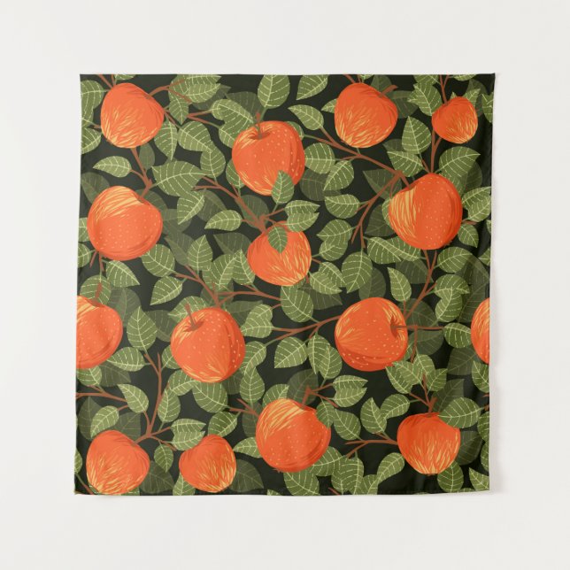 Seamless pattern of apples with green leaves flat  tapestry (Front)