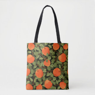 Seamless pattern of apples with green leaves flat  tote bag