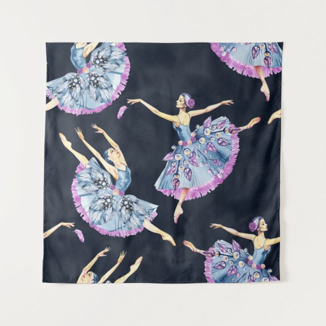 Seamless pattern of ballet dancers, watercolor pai tapestry (Front)