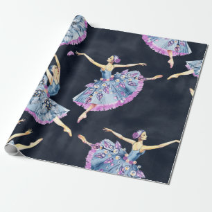 Seamless pattern of ballet dancers, watercolor pai wrapping paper
