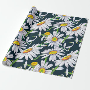 Seamless pattern of big chamomile flowers, petals  wrapping paper