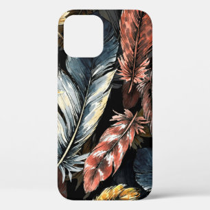 Seamless pattern of bird feathers. iPhone 12 case