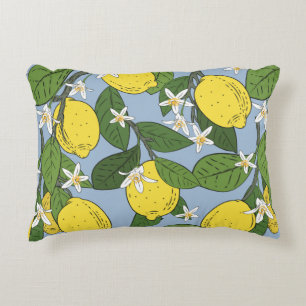 Seamless pattern of branches with lemons, green l decorative cushion