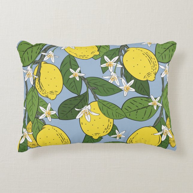 Seamless pattern of branches with lemons,  green l decorative cushion (Front)