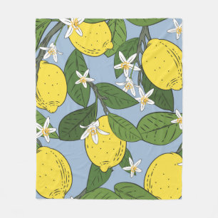 Seamless pattern of branches with lemons, green l fleece blanket