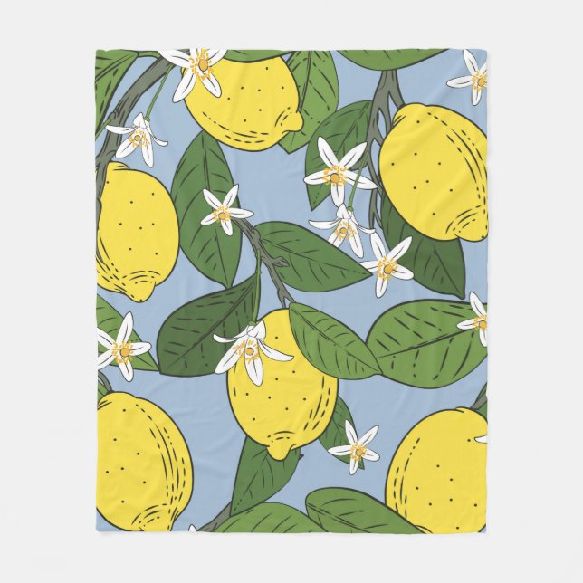 Seamless pattern of branches with lemons,  green l fleece blanket (Front)