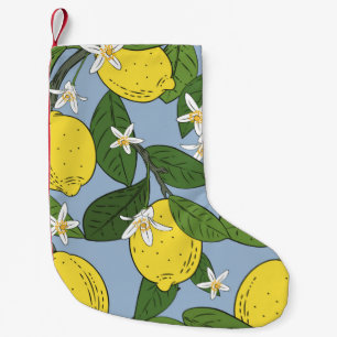 Seamless pattern of branches with lemons,  green l small christmas stocking