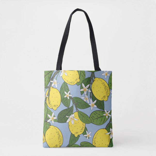 Seamless pattern of branches with lemons,  green l tote bag (Front)