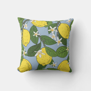Seamless pattern of branches with lemons,green lea cushion