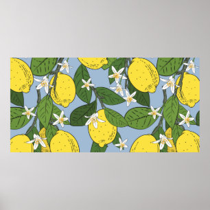 Seamless pattern of branches with lemons,green lea poster