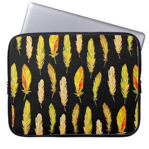 Seamless pattern of bright feathers painted in wat laptop sleeve