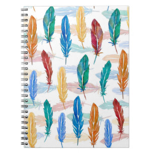 Seamless pattern of bright feathers painted in wat notebook