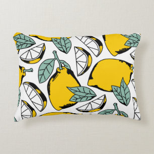 Seamless pattern of bright hand drawn lemons,halfs decorative cushion