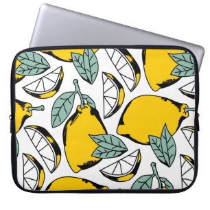 Seamless pattern of bright hand drawn lemons,halfs laptop sleeve