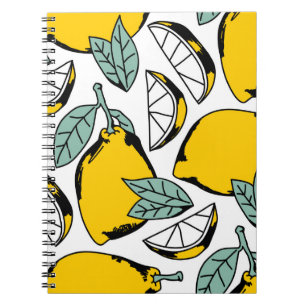 Seamless pattern of bright hand drawn lemons,halfs notebook