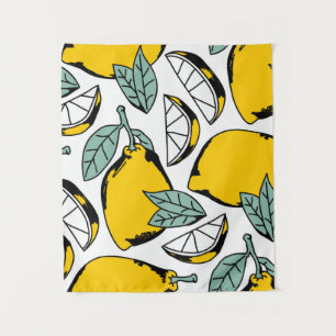 Seamless pattern of bright hand drawn lemons,halfs tapestry